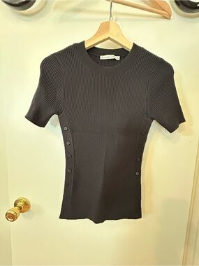 Abercrombie & Fitch Black Ribbed Short-Sleeve Side-Button Top